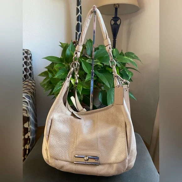 Coach Kristin Champagne Cream Pebble Soft Leather Hobo, Large, Dust Bag, Strap - Picture 14 of 15